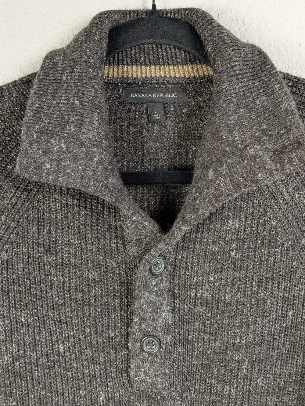 Banana Republic Mens Sweater L Wool Blend Half Button Neck Grayish Brown